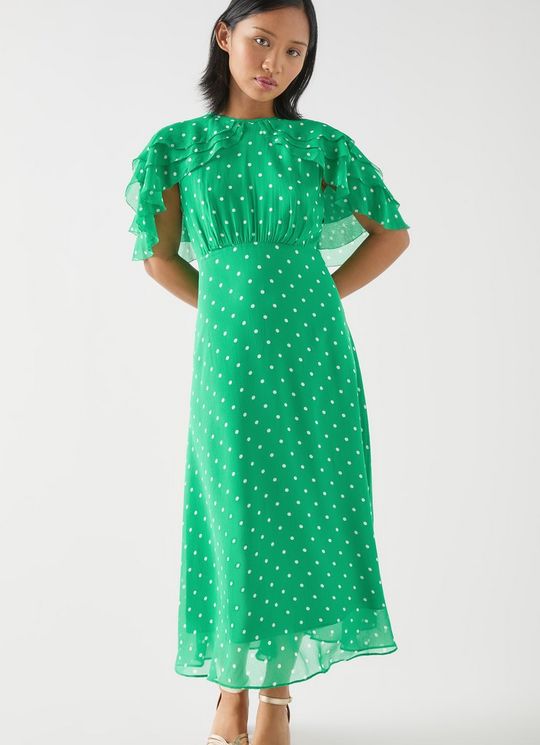 Ellen Petite Green & Polka Dot Print Dress