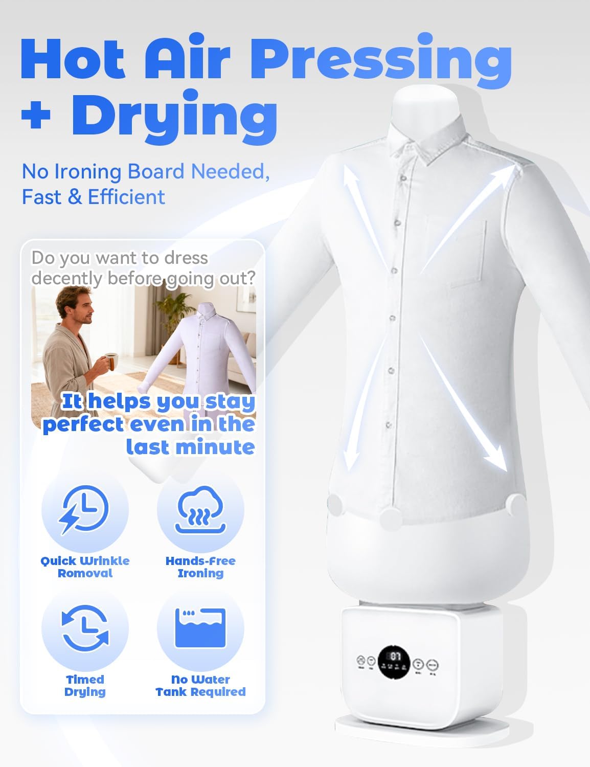 Automatic Ironing Machine, 2026 Touched Iron, Wrinkle-Free in 8-12 Min, 2-in-1 Hands Free Clothes Iron, 360° Without Blind, S-XXL, One-Click Gentle Steamer (Standard)