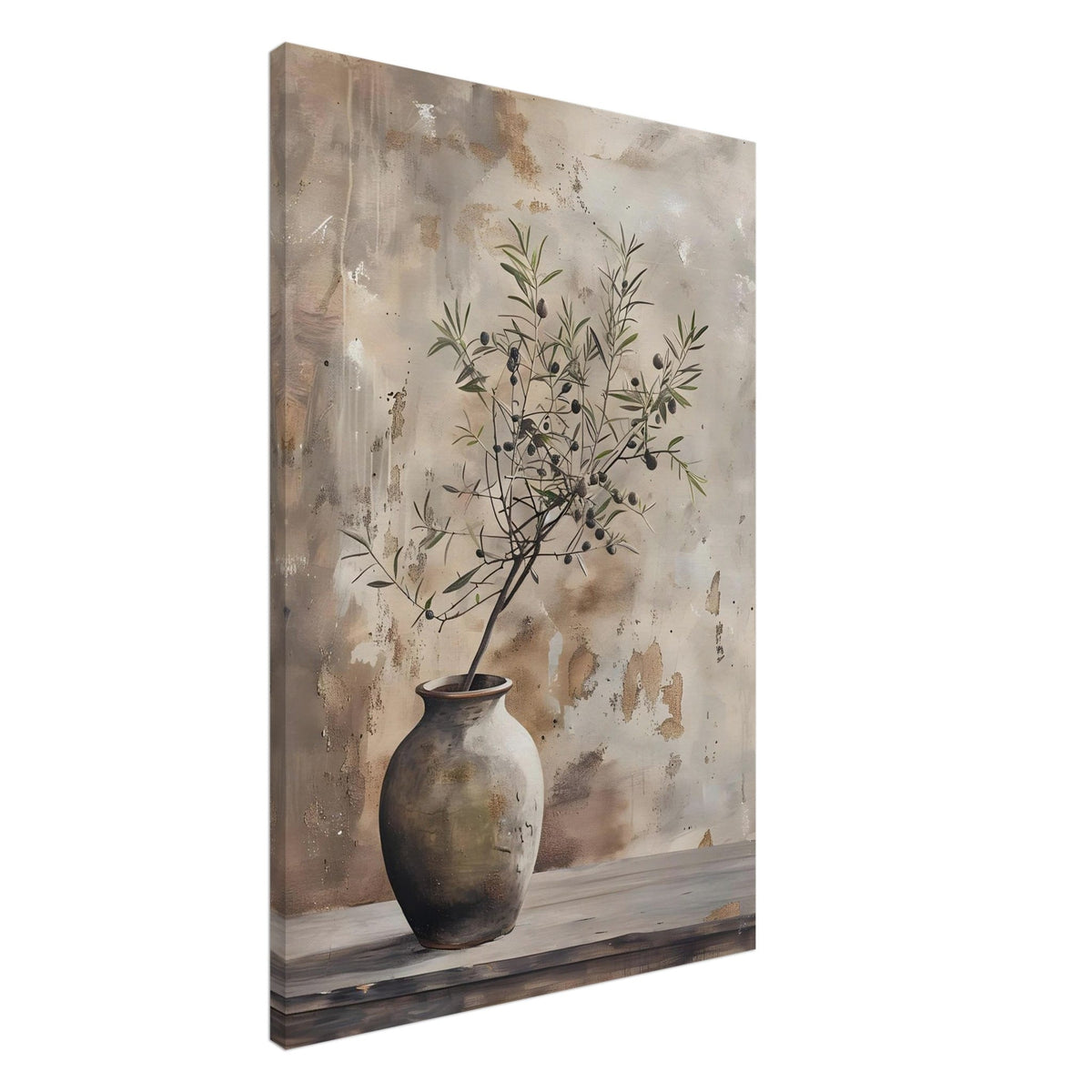 Artfulprints Canvas Rustic olive vase canvas - 60x90 cm - beige