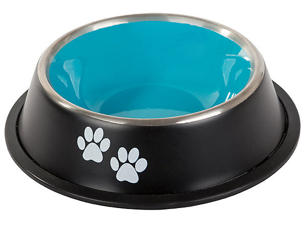 Bol en métal antiglisse pour chien 400ml noir et bleu