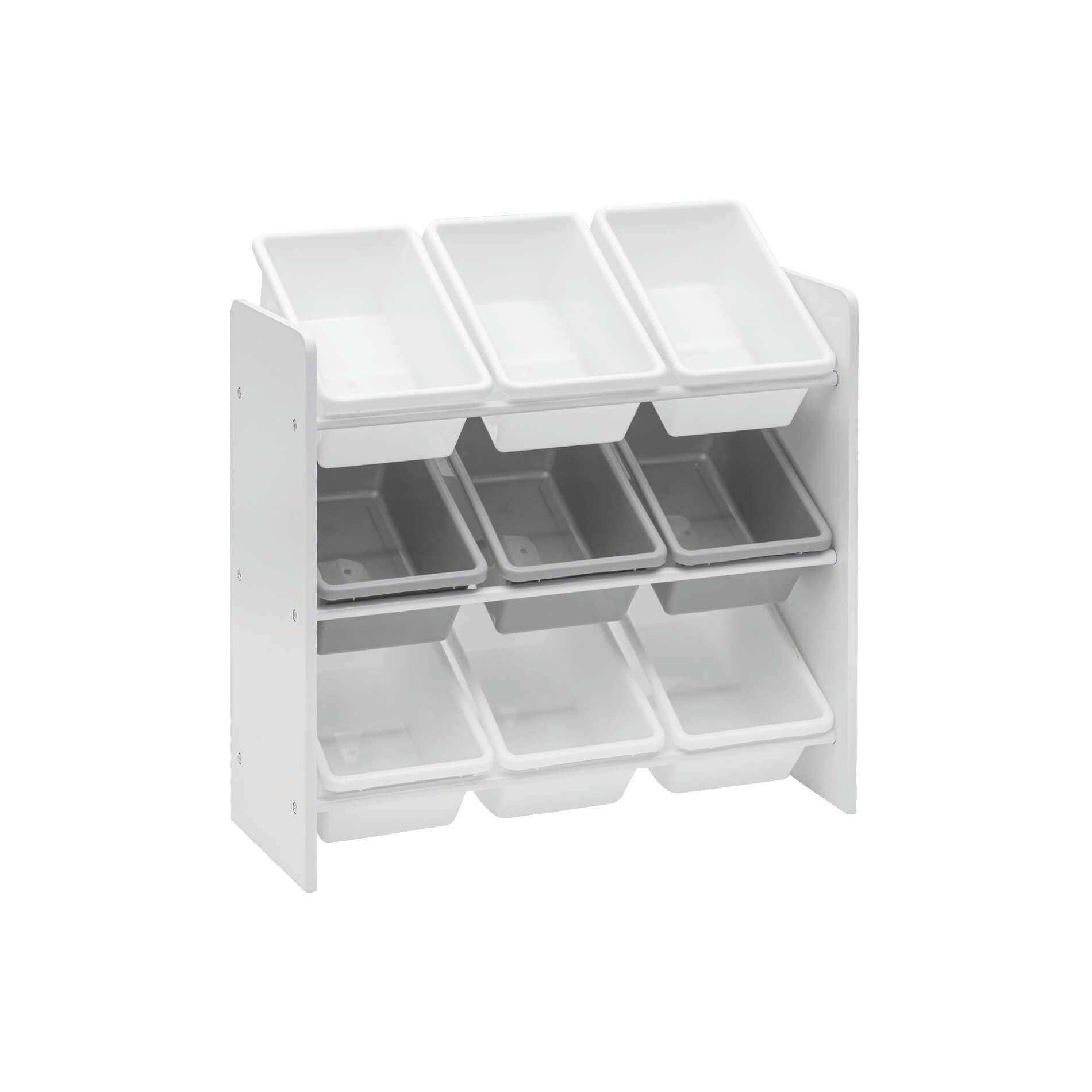 - Meuble de rangement jouets 9 paniers en MDF et plastique blanc et gris