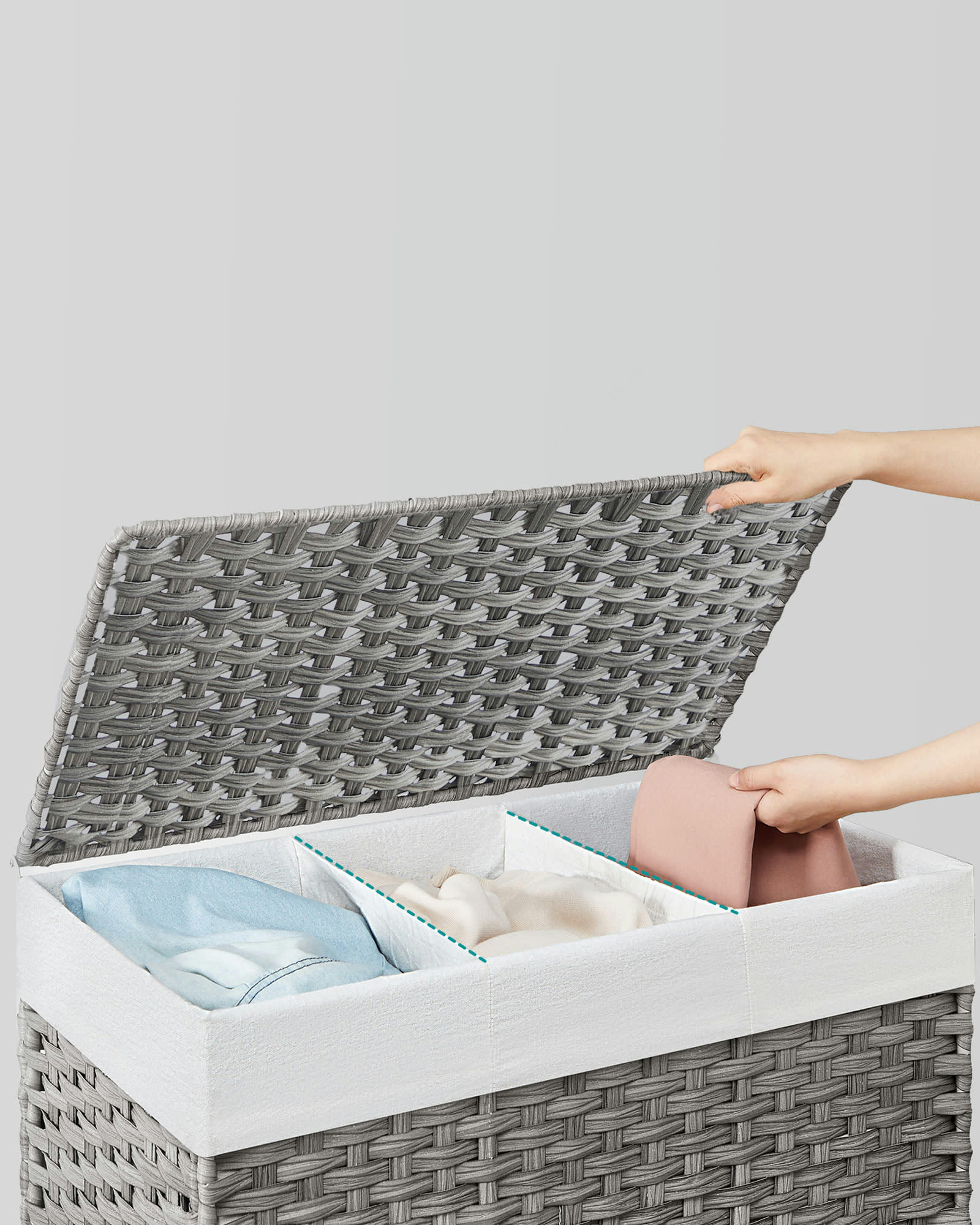 160L - Panier à linge avec roulettes 160L en plastique gris