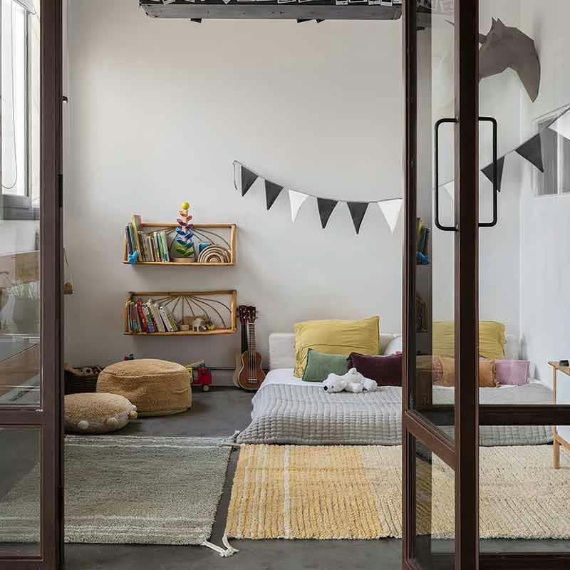 REVERSIBLE - Tapis lavable en coton jaune 80x140