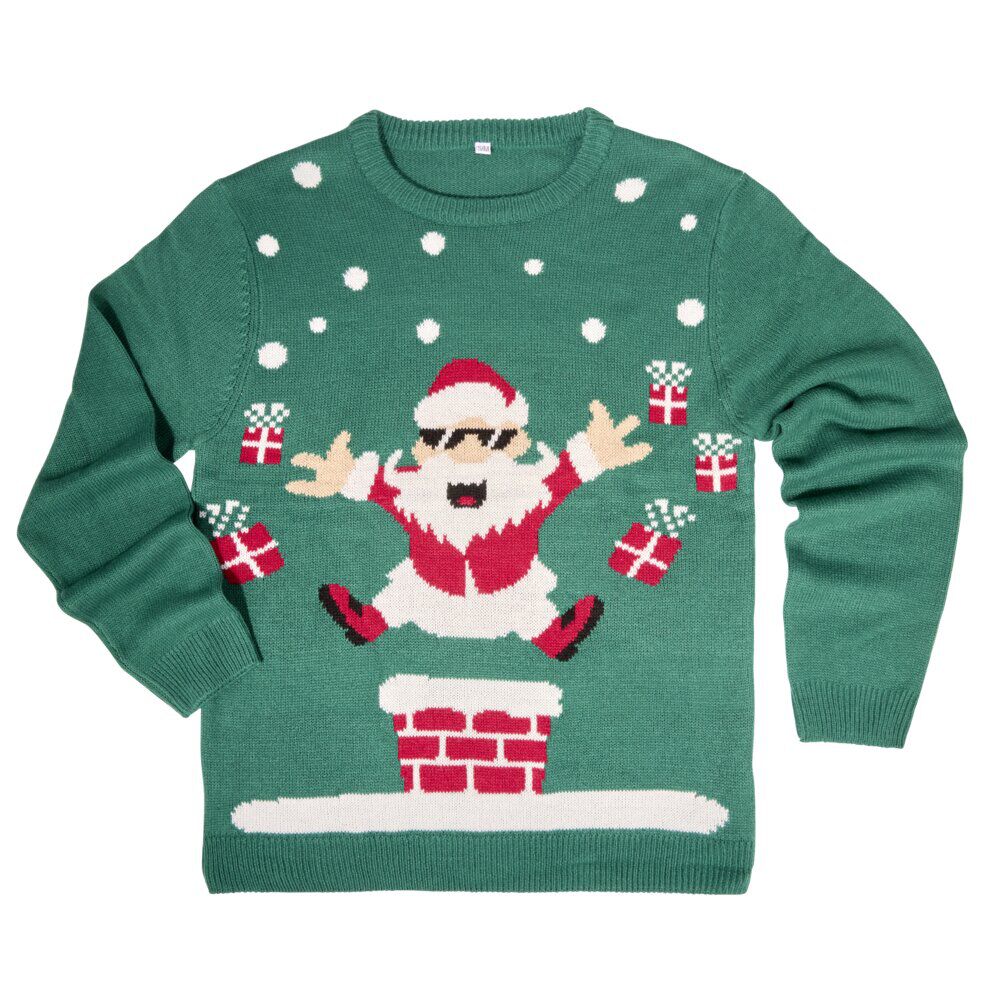 Pull de No&euml;l adulte Père No&euml;l cheminée vert S/M ou L/XL
