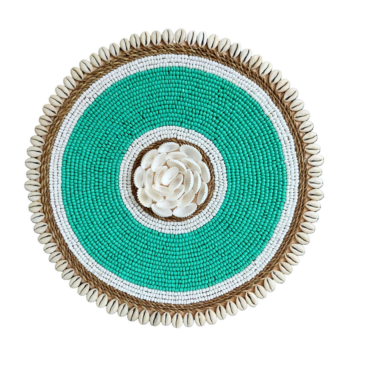 LORA - Décoration murale en perles de verre et coquillages, vert D30 cm