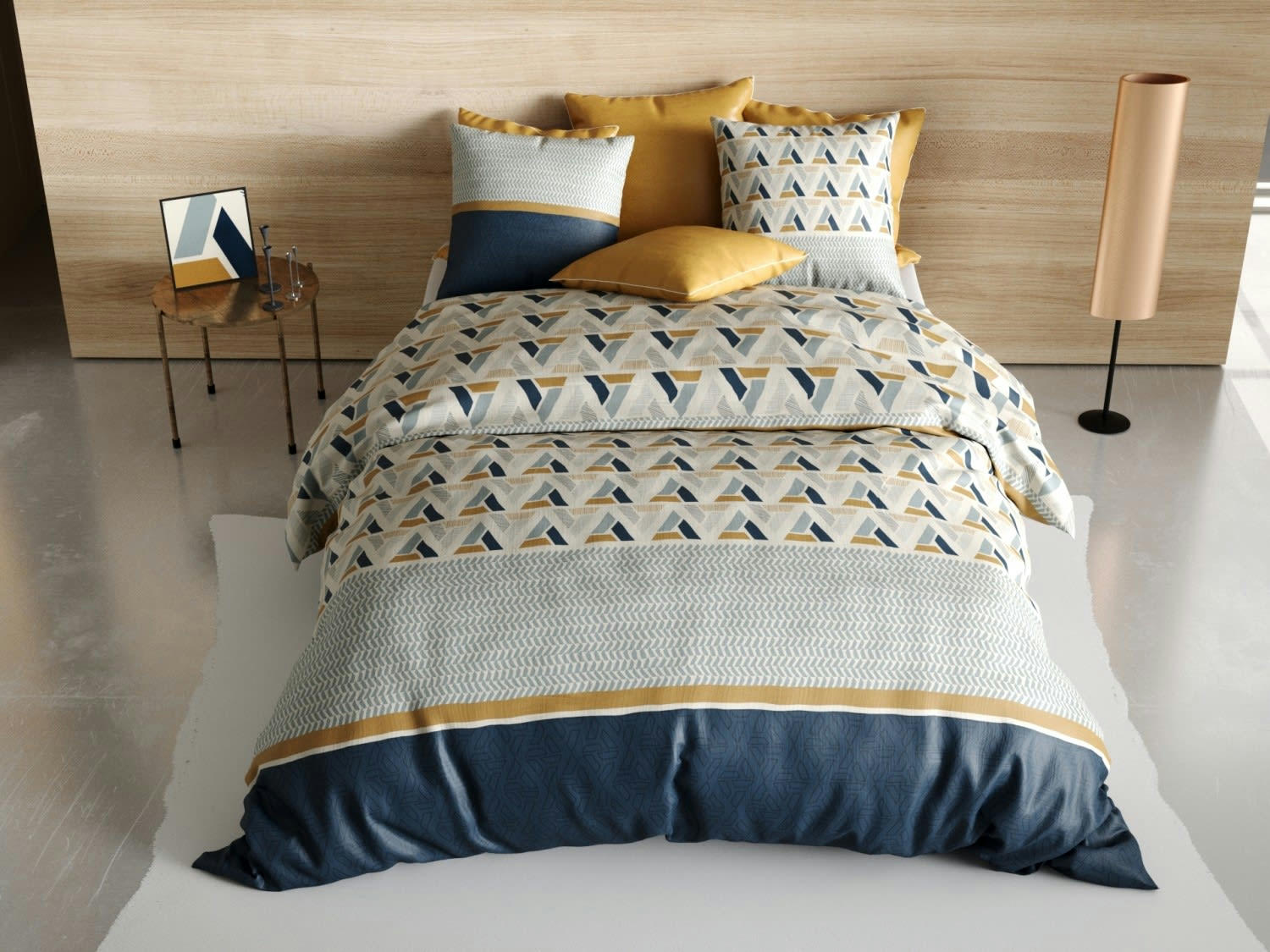 ARCANE - Parure housse de couette coton bleu 220x240 cm