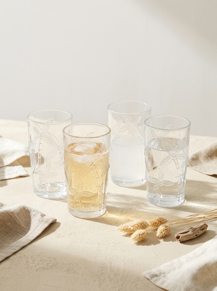 Zestaw szklanek z tłoczonym wzorem palm 4 pack