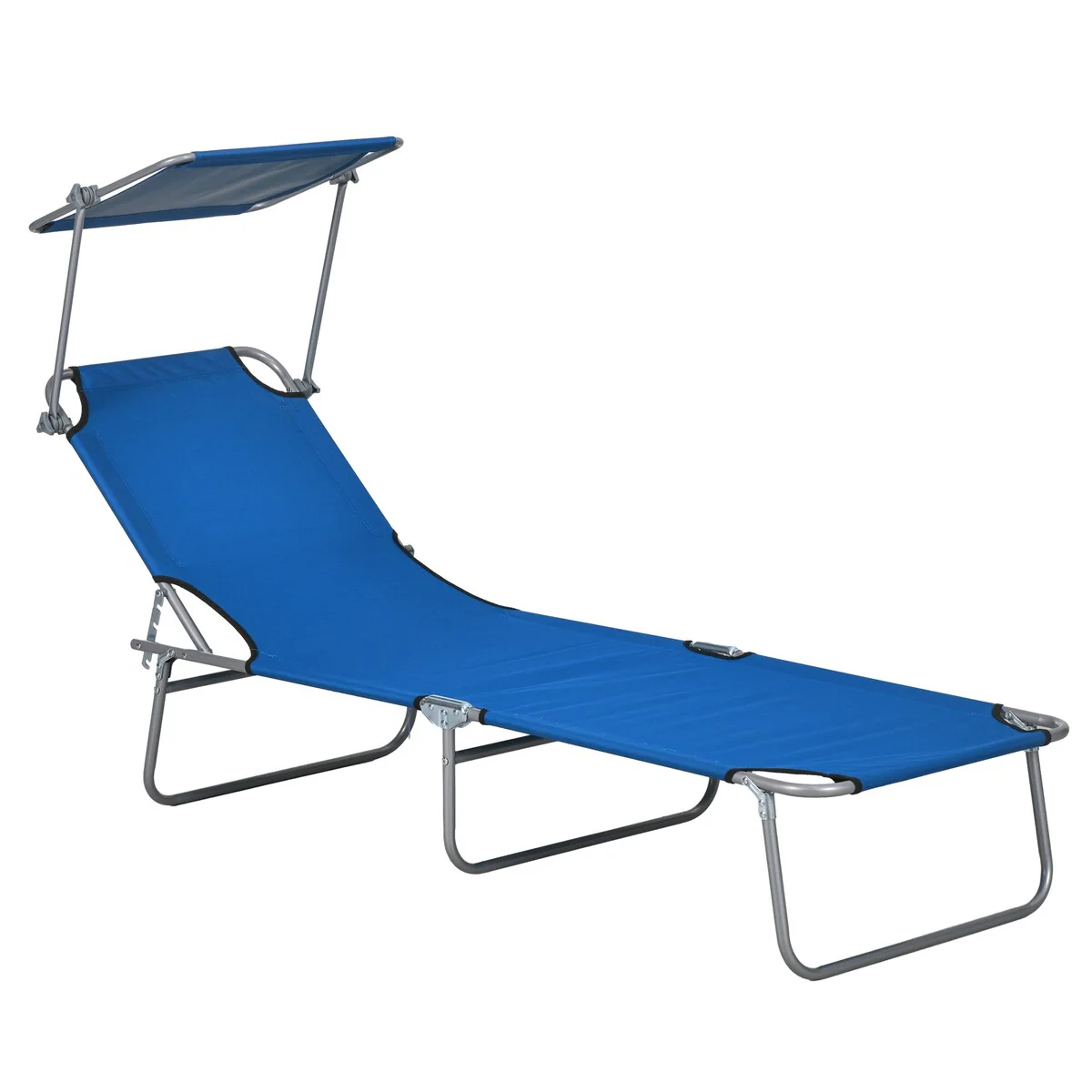 Outsunny Outdoor Lounge Chair, Adjustable Folding Chaise Lounge, Tanning Chair with Sun Shade for Beach, Camping, Hiking