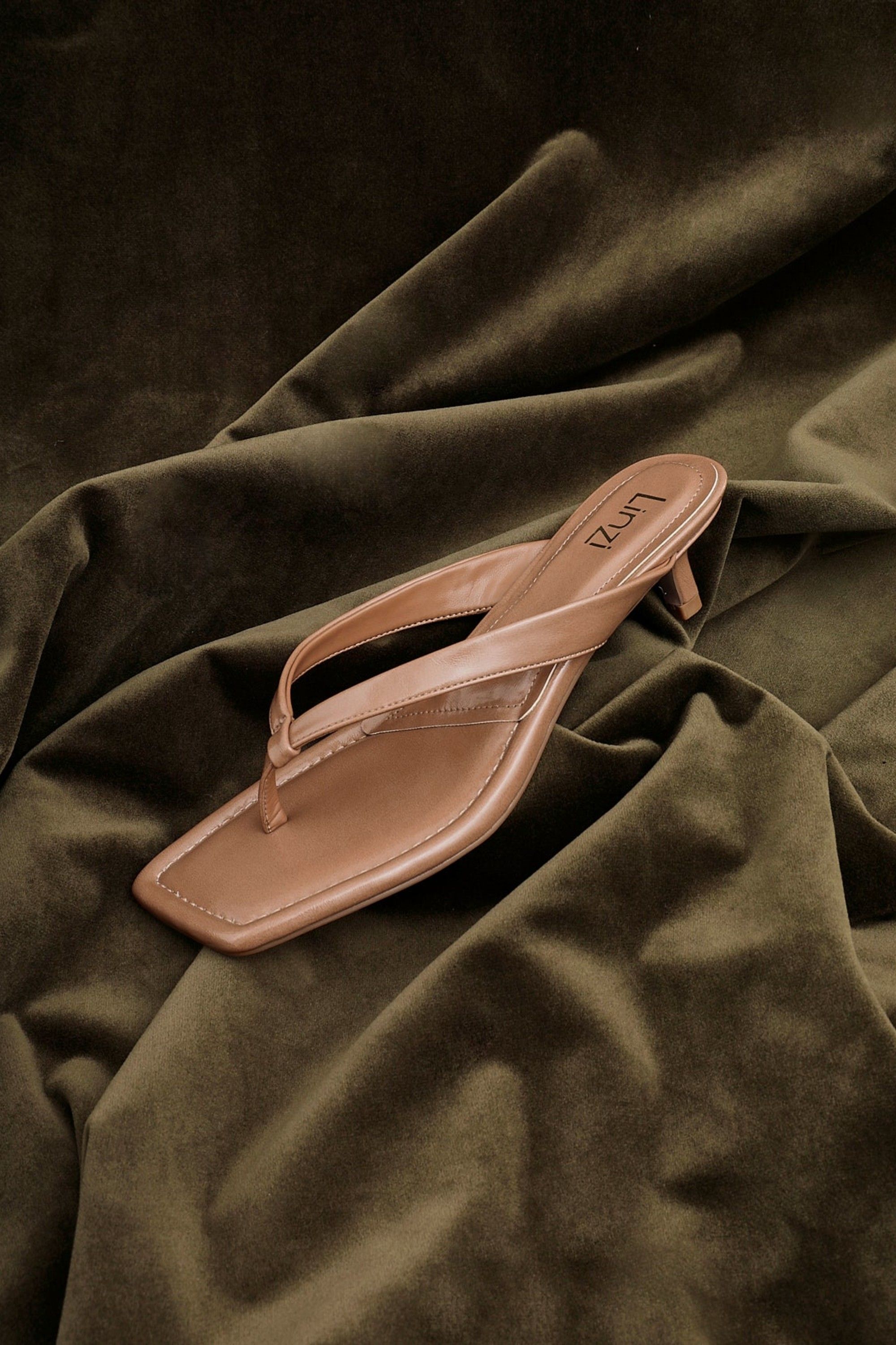 Linzi Potential Caramel Faux Leather Toe Post Kitten Heel