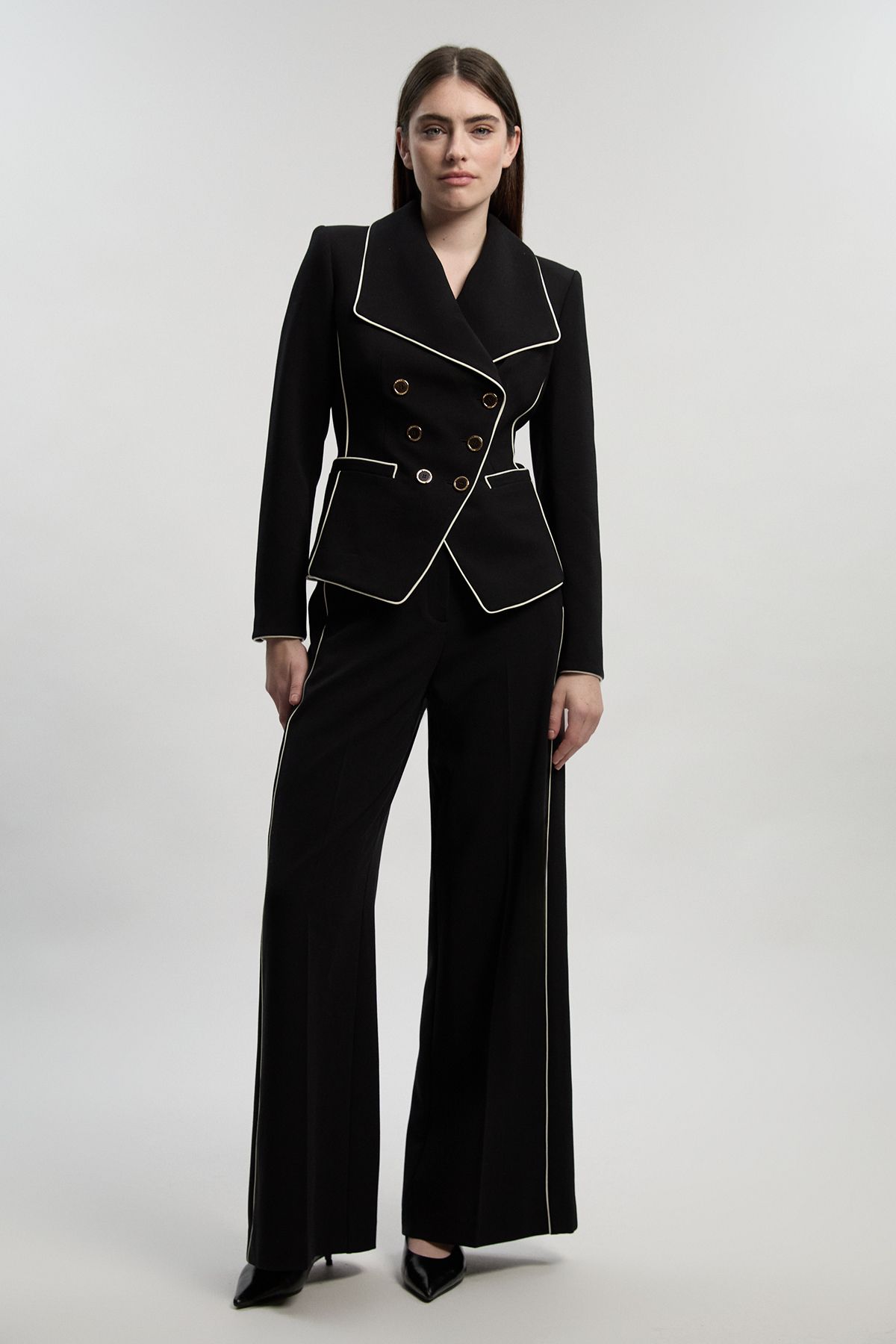 KarenMillen Compact Stretch Contrast Tipped Tailored Blazer