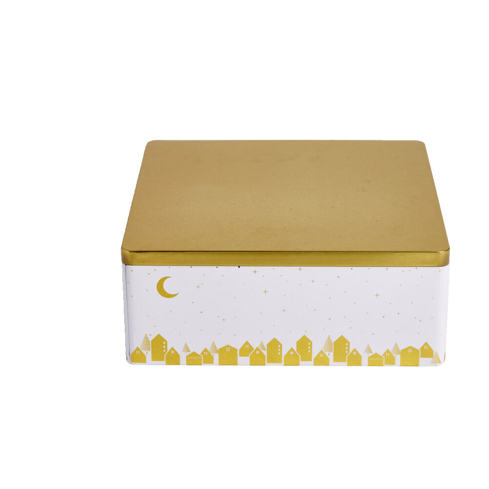 BoÎte alimentaire carré en fer décor doré 26x26xH10cm