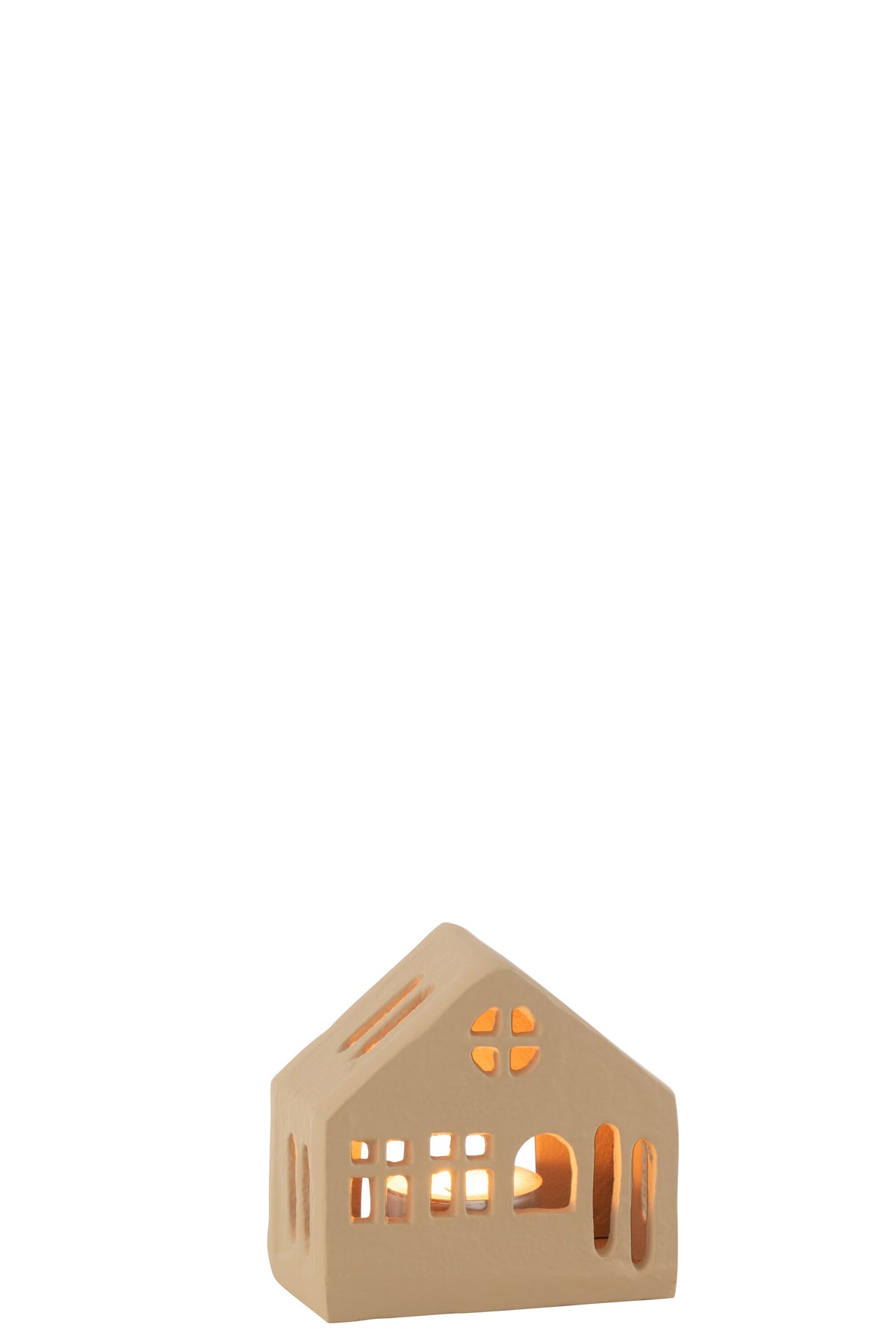 J-Line theelichthouder Huis Goa - aluminium - beige