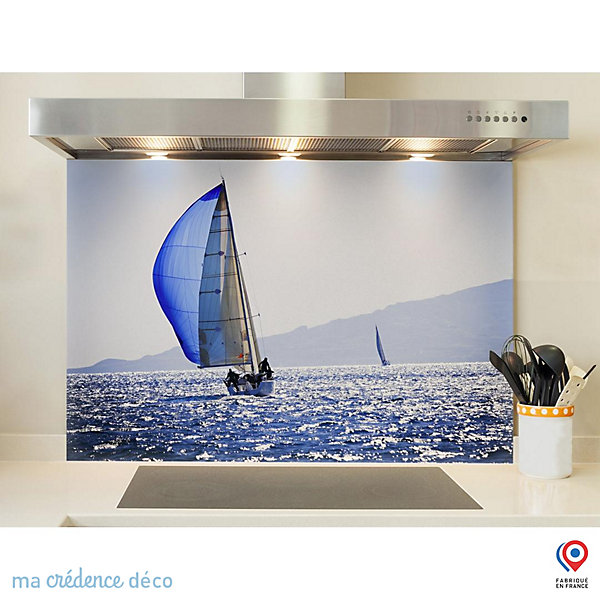 Crédence cuisine fond de hotte Mer et bateau 2 - Verre trempé - L 60 cm x H 45 cm - MaCrédenceDéco