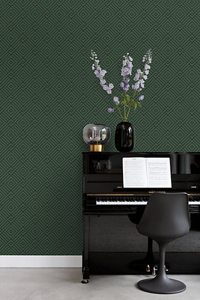 Origin Wallcoverings papier peint motif graphique 3D vert foncé 50 x 900 cm