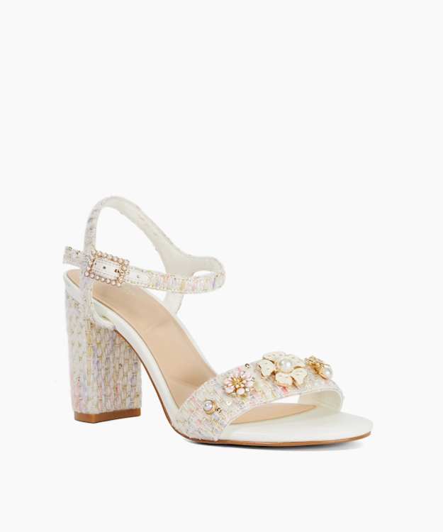 Mention Multi - Boucle Floral Detail Block Heeled Sandals