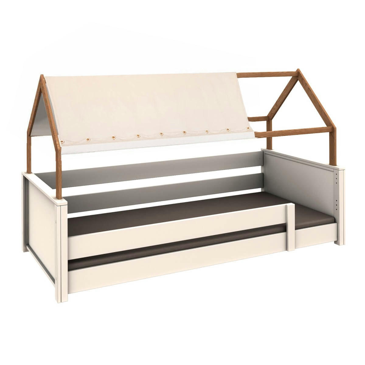 KASVA - Lit au sol cabane hêtre textile de toit