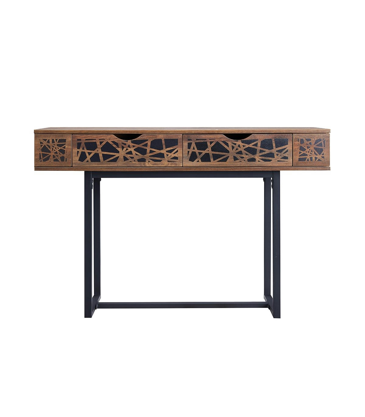 ANAELLE - Console 2 tiroirs effet bois et motifs noir - L120 cm