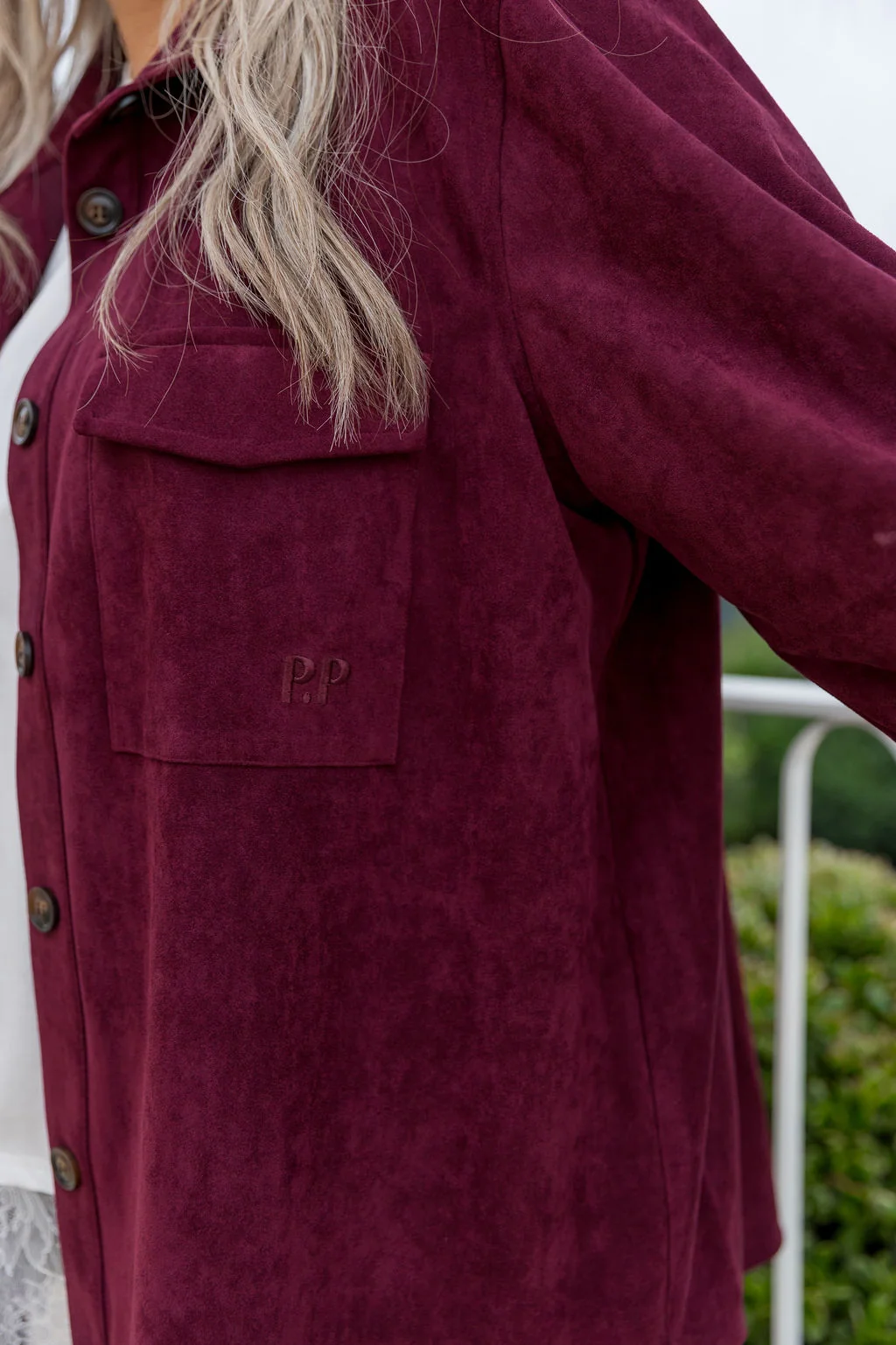 Elsia Shacket in Burgundy Faux Suede