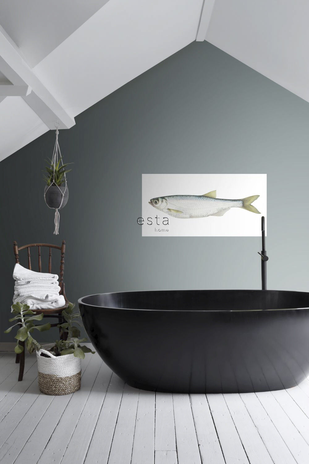 ESTAhome muursticker vis geel en blauw - 97 x 48.5 cm - 159038