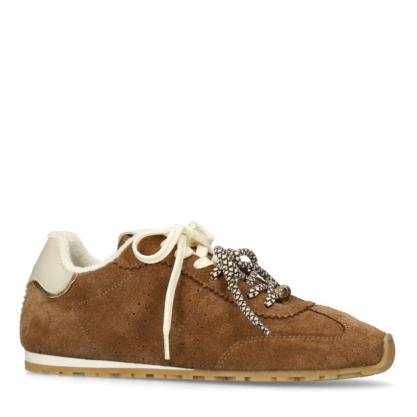Manfield Bruine suède sneakers met dubbele vetersluiting