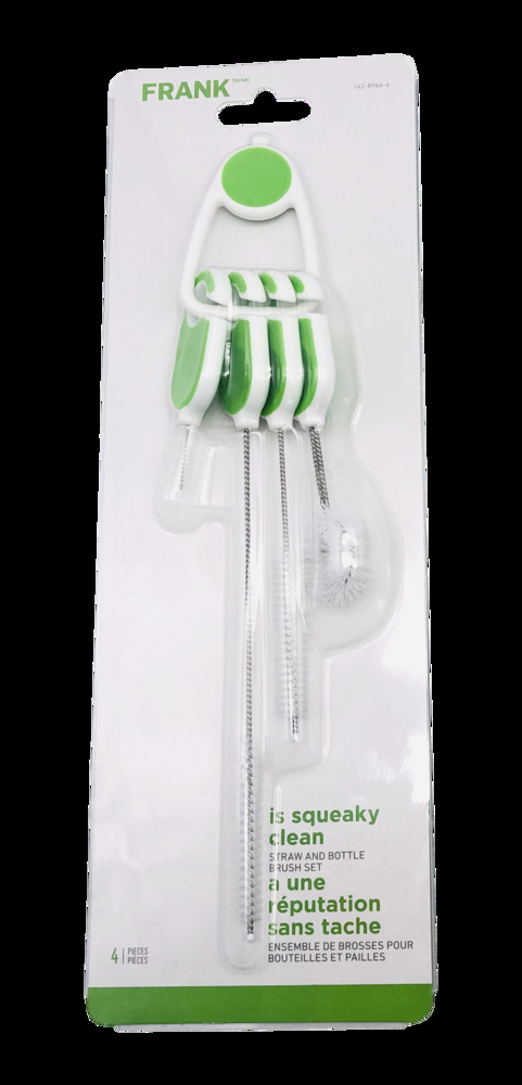 FRANK Straw & Bottle Brush Set with Comfortable Grip, 4-pk