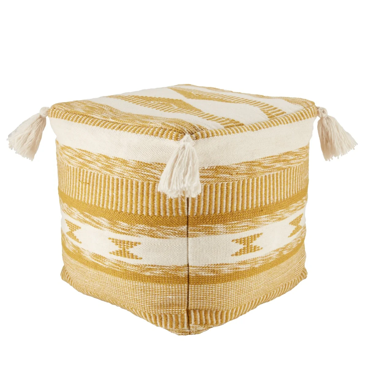 Romola Indoor and Outdoor Tribal Gold/ White Pouf Floor Pillow - 16X16X16