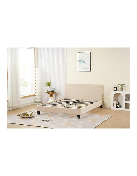 LIT 140x190 cm avec TÊTE de LIT TAPISSéE en TISSU et SOMMIER en KIT