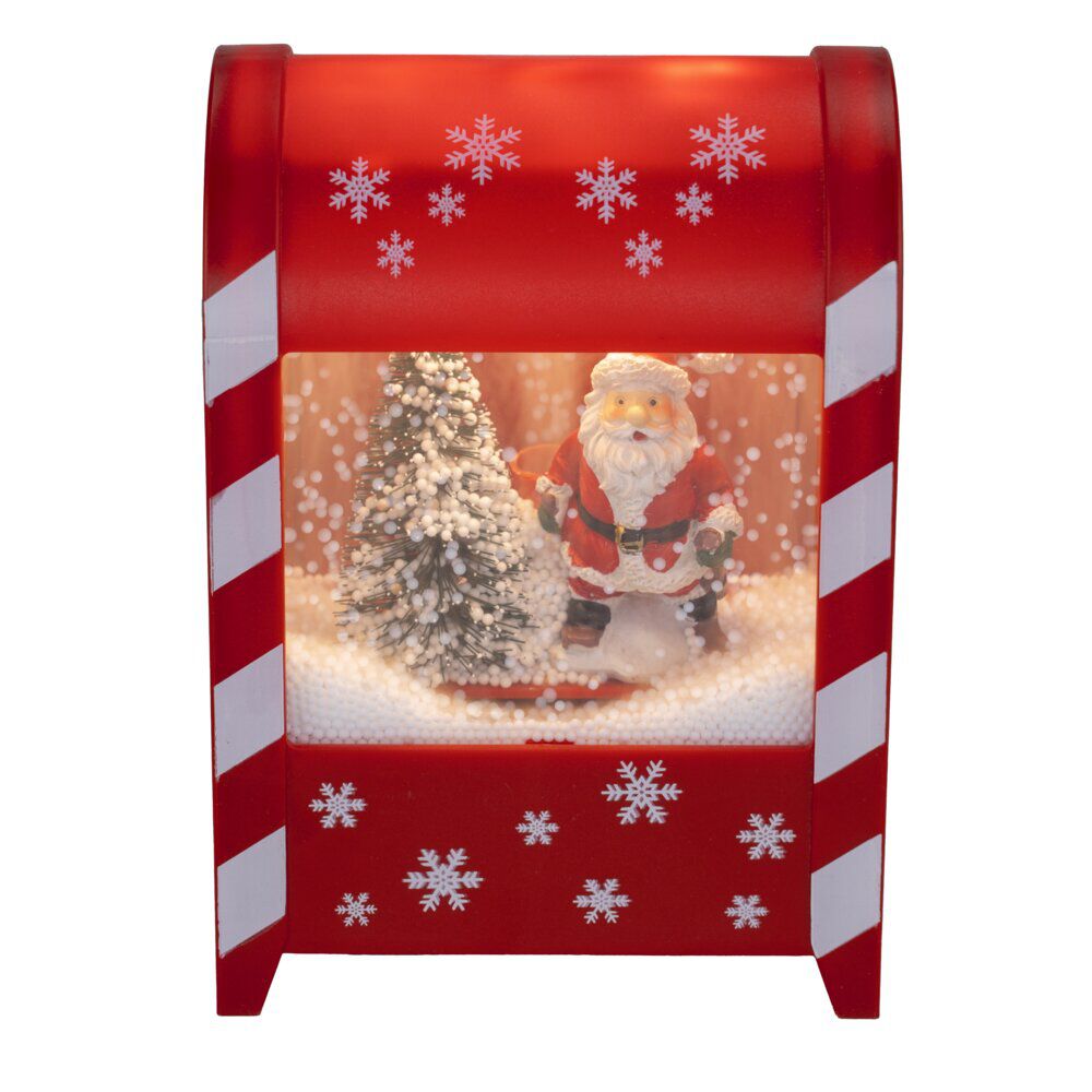 BoÎte aux lettres animée intérieur Père No&euml;l et sapin avec neige 13x9,5xH19cm