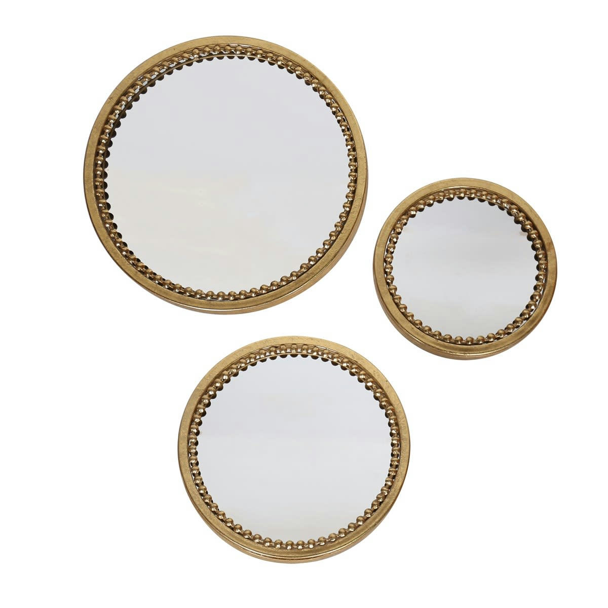 - Lot de 3 miroirs ronds perles en métal doré 18, 23 et 28cm