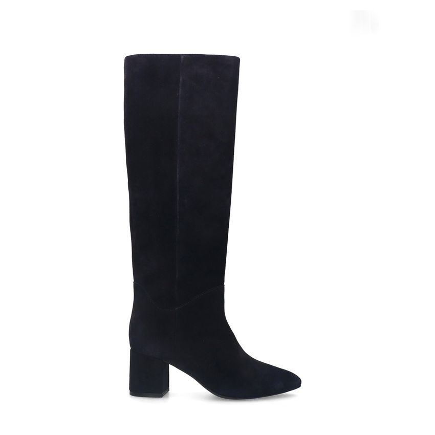 Manfield Blauwe suède hogen laarzen met hak