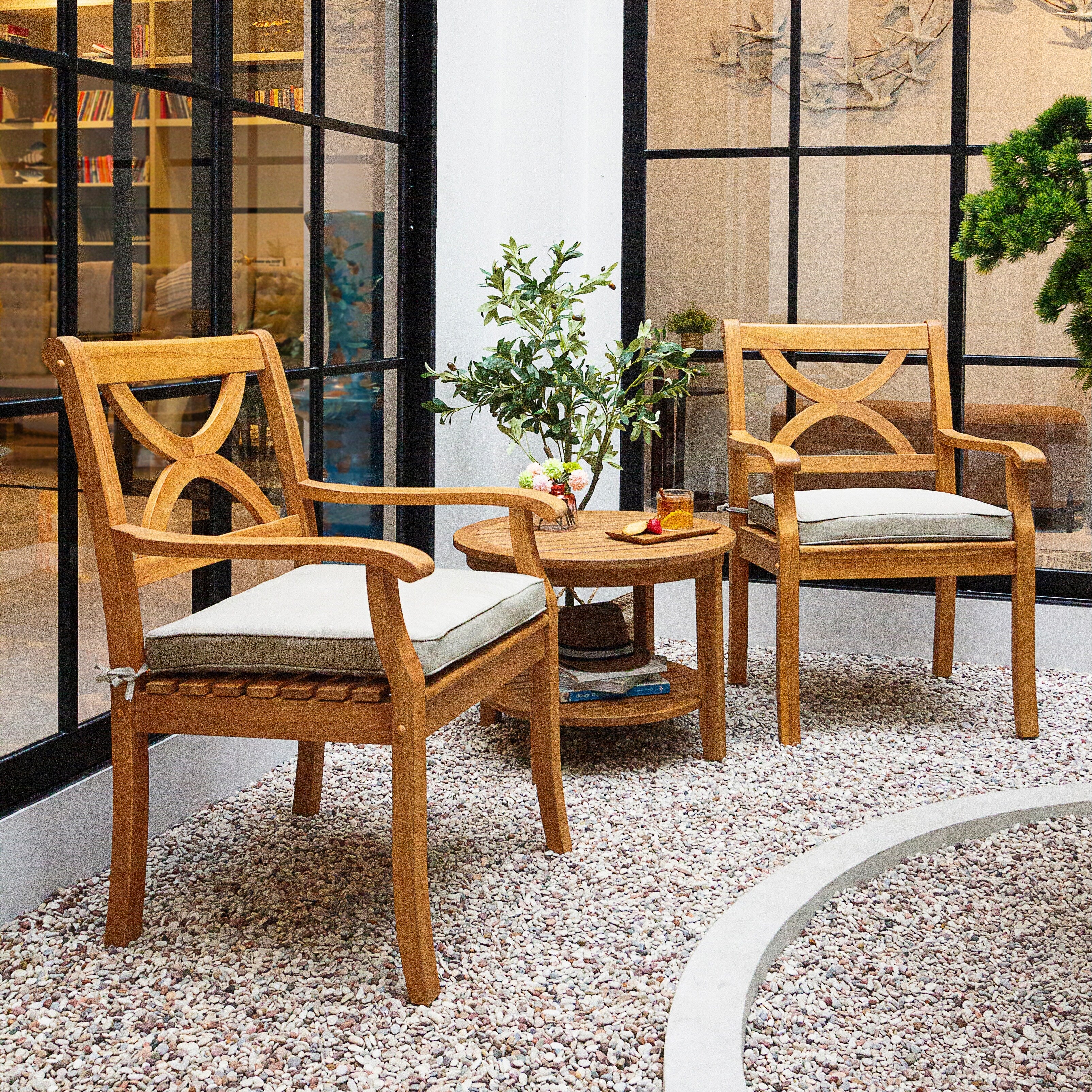 Cambridge Casual Lowell Outdoor Teak Wood Dining Chair with Cushion