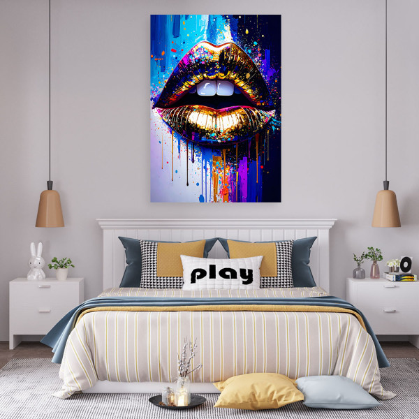 Obraz do salonu sypialni, Abstrakcja Złote Usta Glamour 20x30