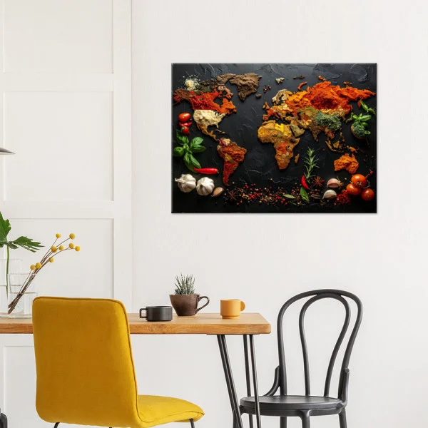 Obraz do kuchni restauracji baru jadalni, Mapa świata przyprawy 30x20