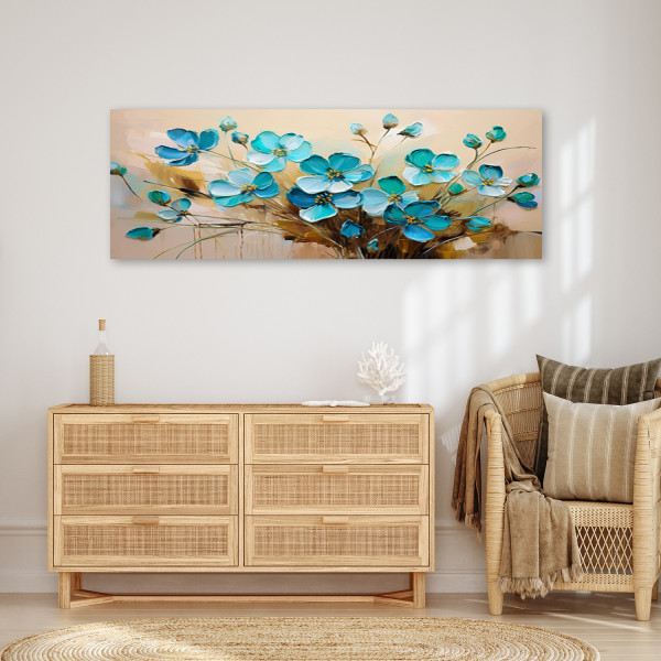 Feeby Obraz na płótnie, Turkusowe Kwiaty Rośliny Natura Bukiet 90x30