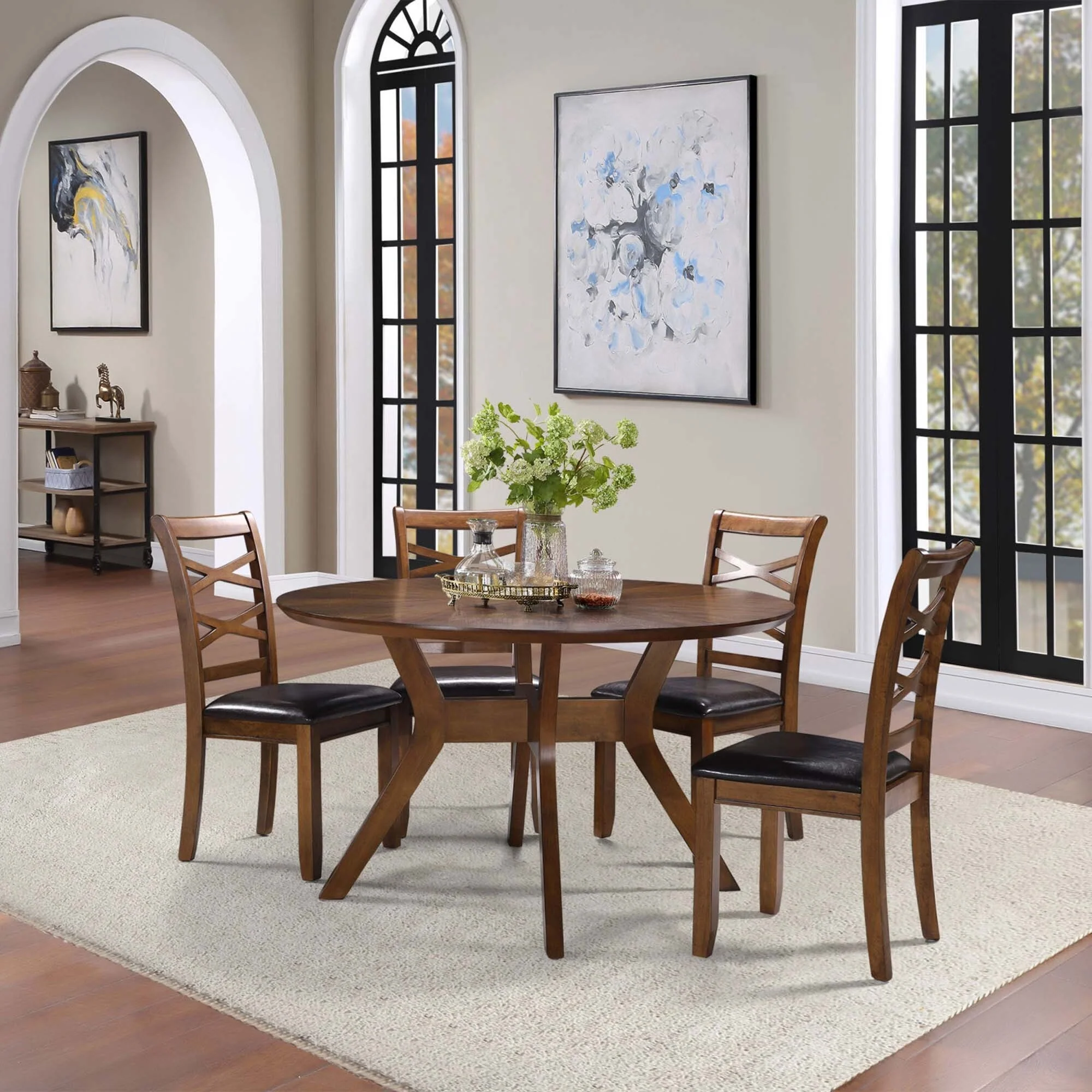 52 Inches Round Solid Wood Dining Table for 4-6 People - L52xW52xH30