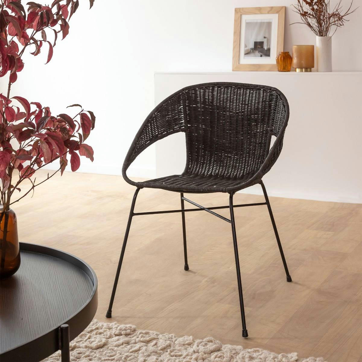 AURÉLIEN - Chaise en rotin noir 56 cm