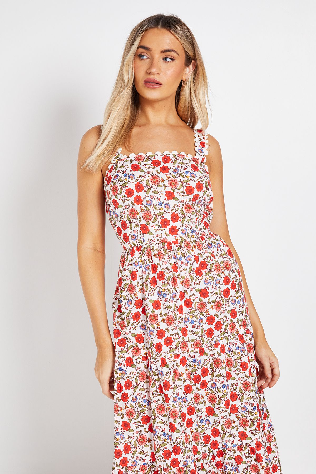 Dorothy Perkins Ric Rac Trim Printed Poplin Midi Dress