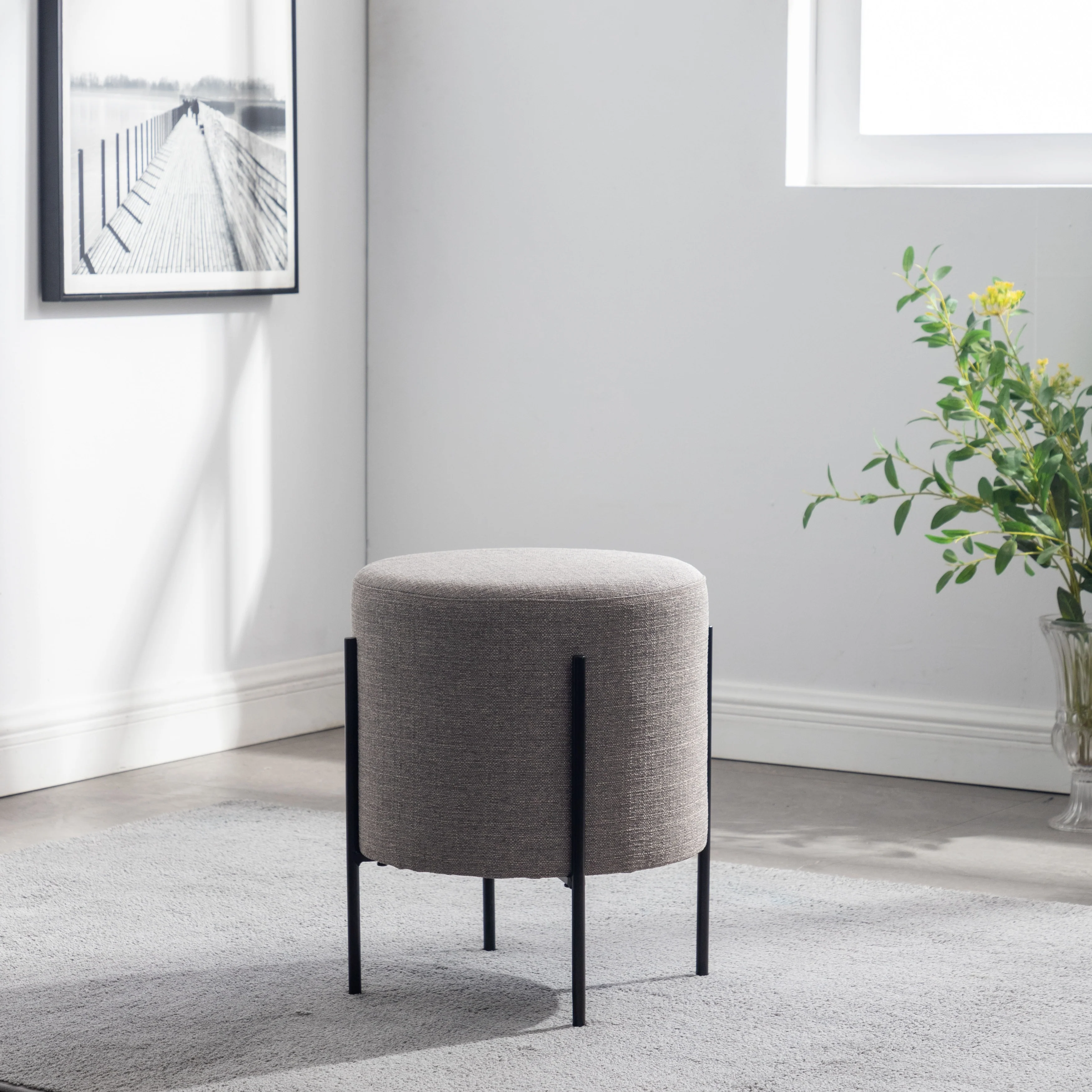 WOVENBYRD 16 Modern Round Ottoman with metal base