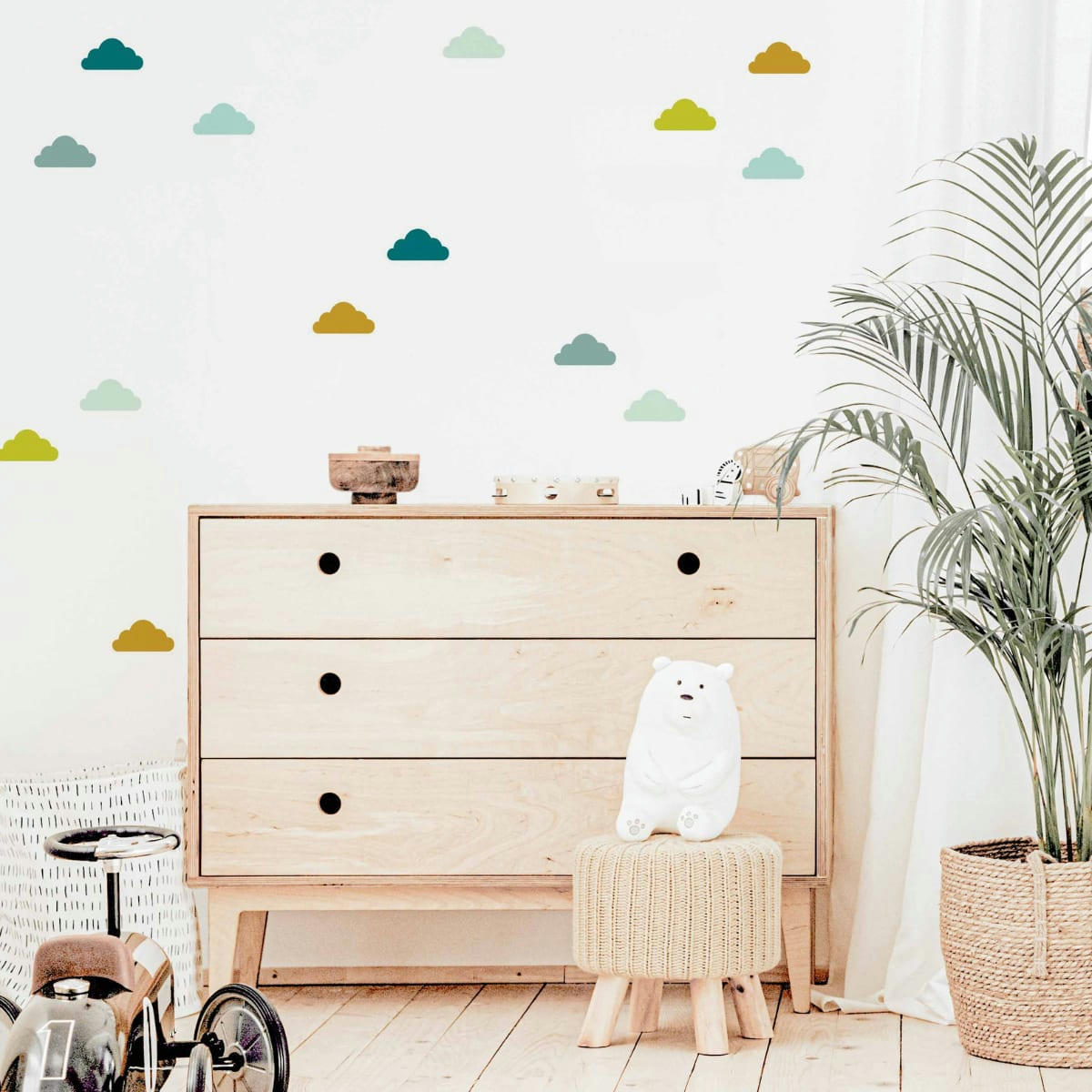 CLOUDS2 - Stickers muraux en vinyle nuages vert et moutarde