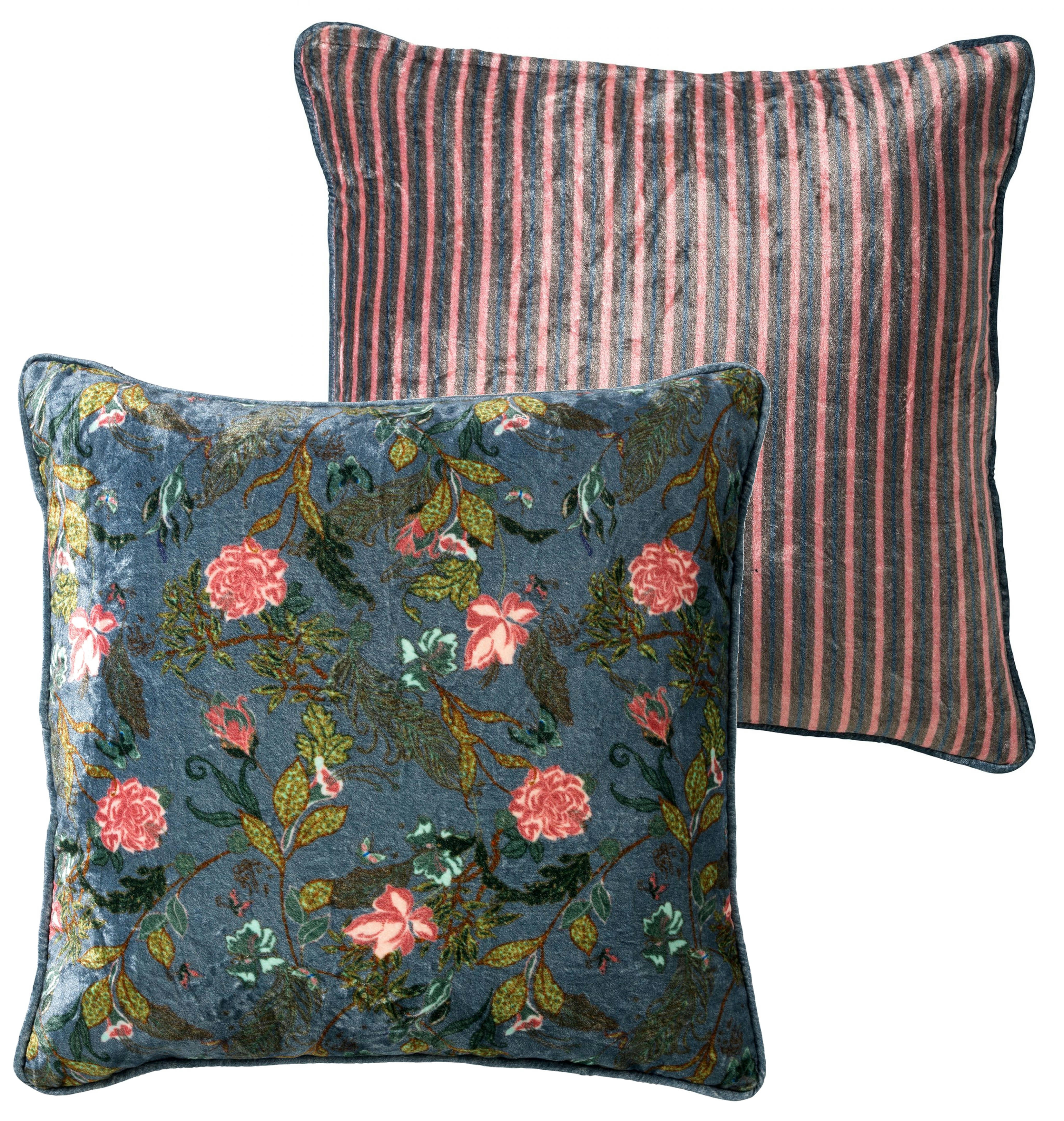 MIKKY - Housse de coussin bleu doux-45x45 cm avec motif fleuri