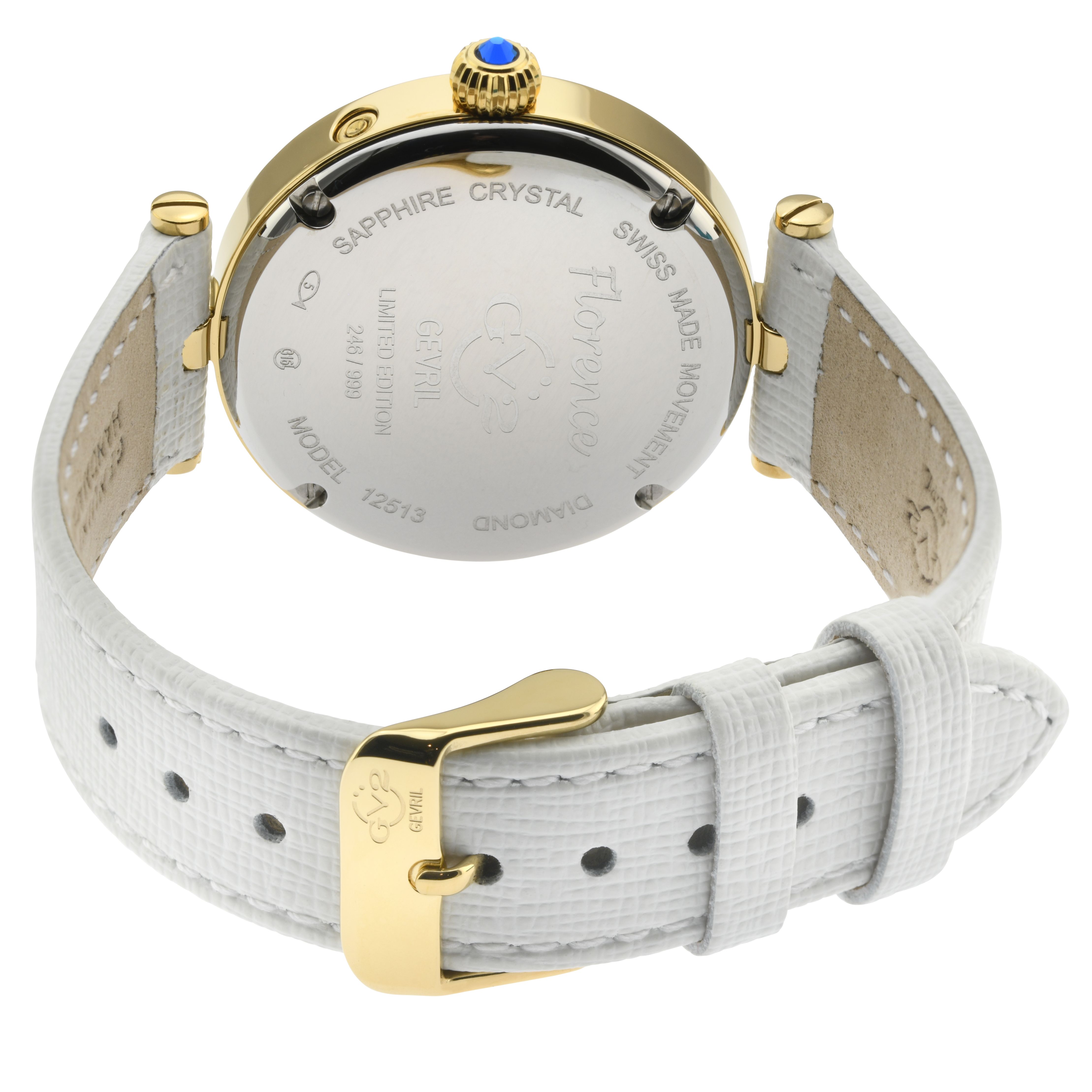 GV2 Florence, Swiss Quartz Watch, MOP white Dial, Handmade Italian Leather, and Sapphire Crystal