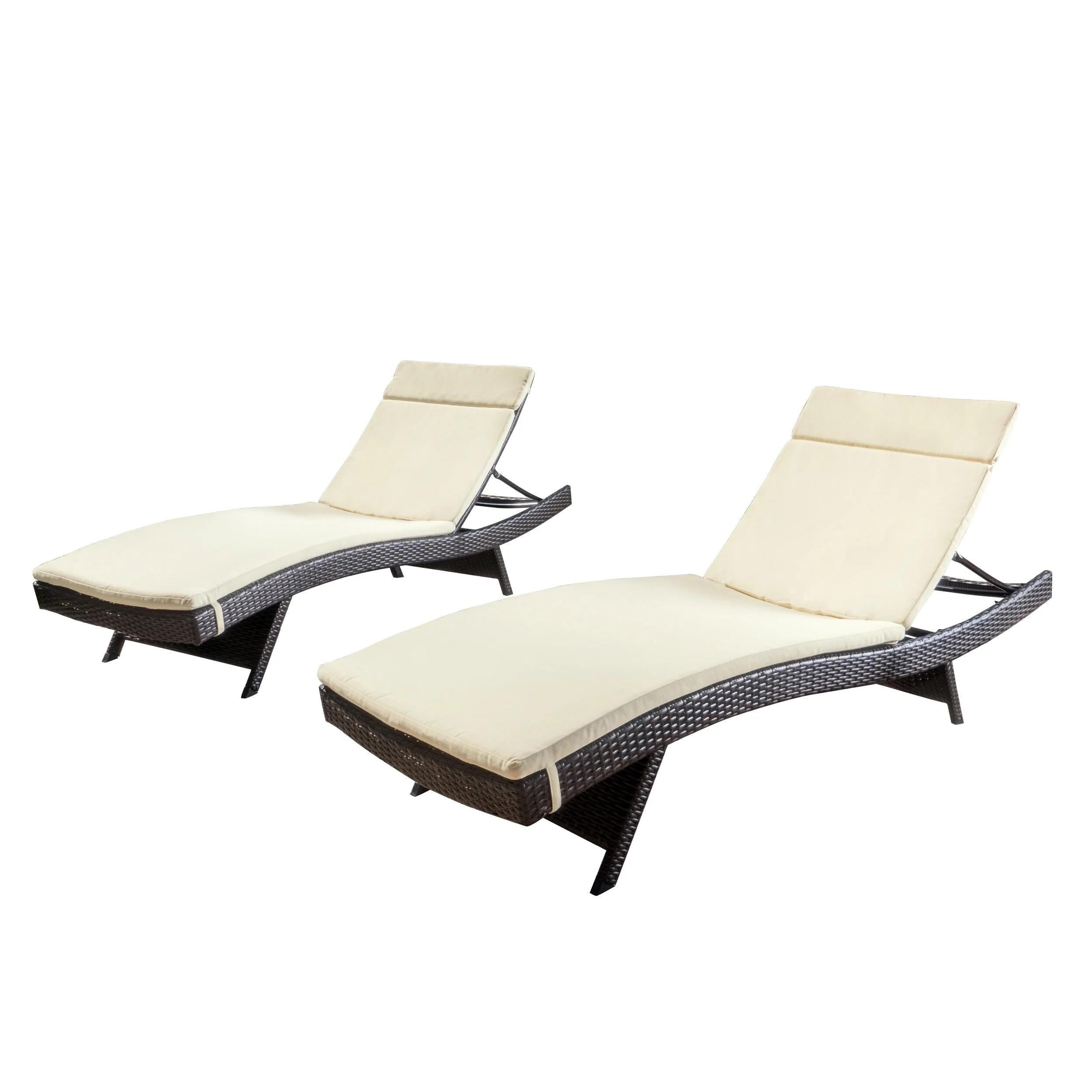 Christopher Knight Home Outdoor Brown Wicker Cushioned Adjustable Chaise Lounge (Set of 2)