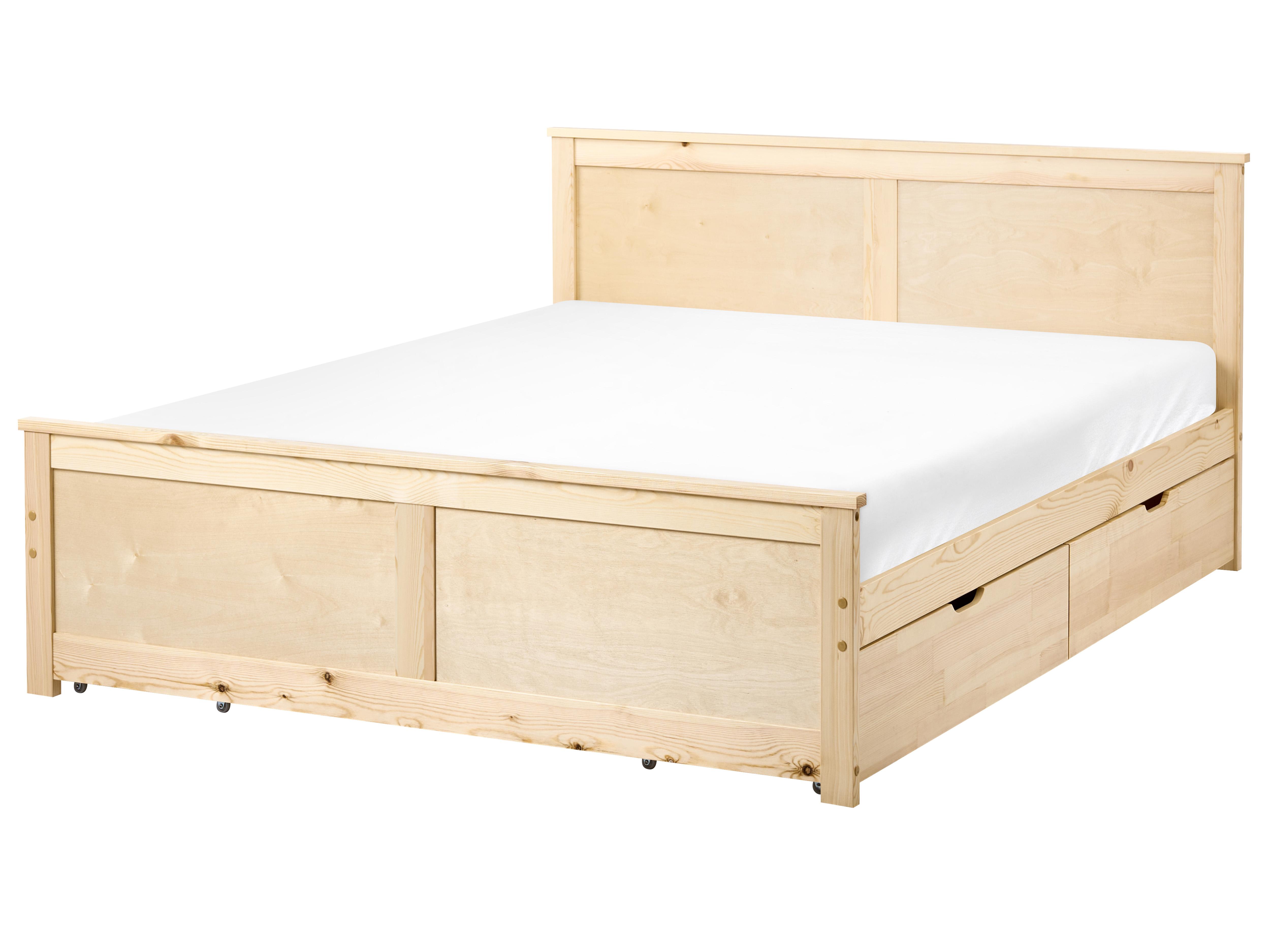 Bed with 4 Drawers Pine Wood DAUPHIN 140 x 200 cm (EU Double) Light Brown