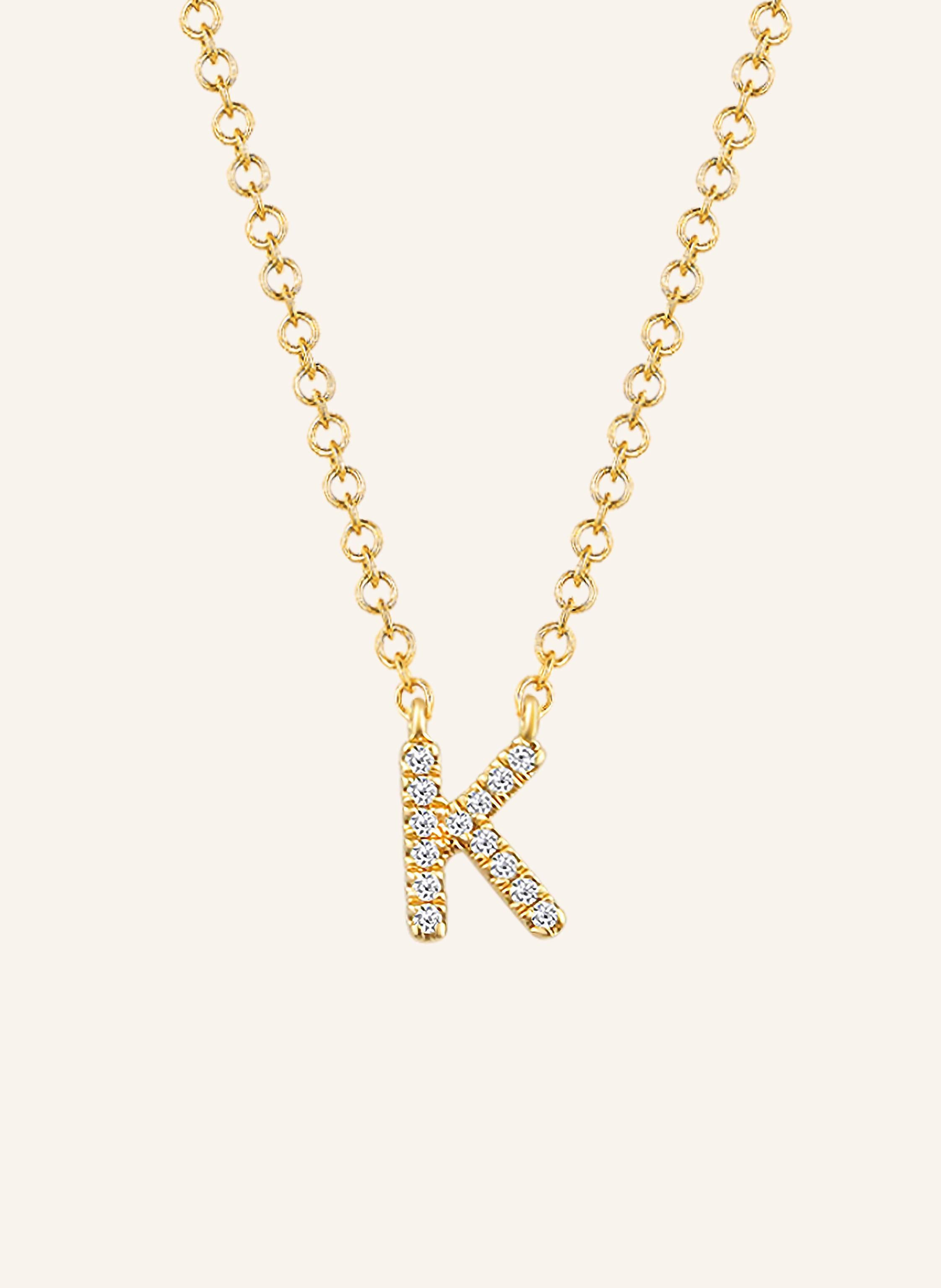 Leaf INITIALIEN Halskette „K“ aus 14 Karat Gelbgold mit Diamanten