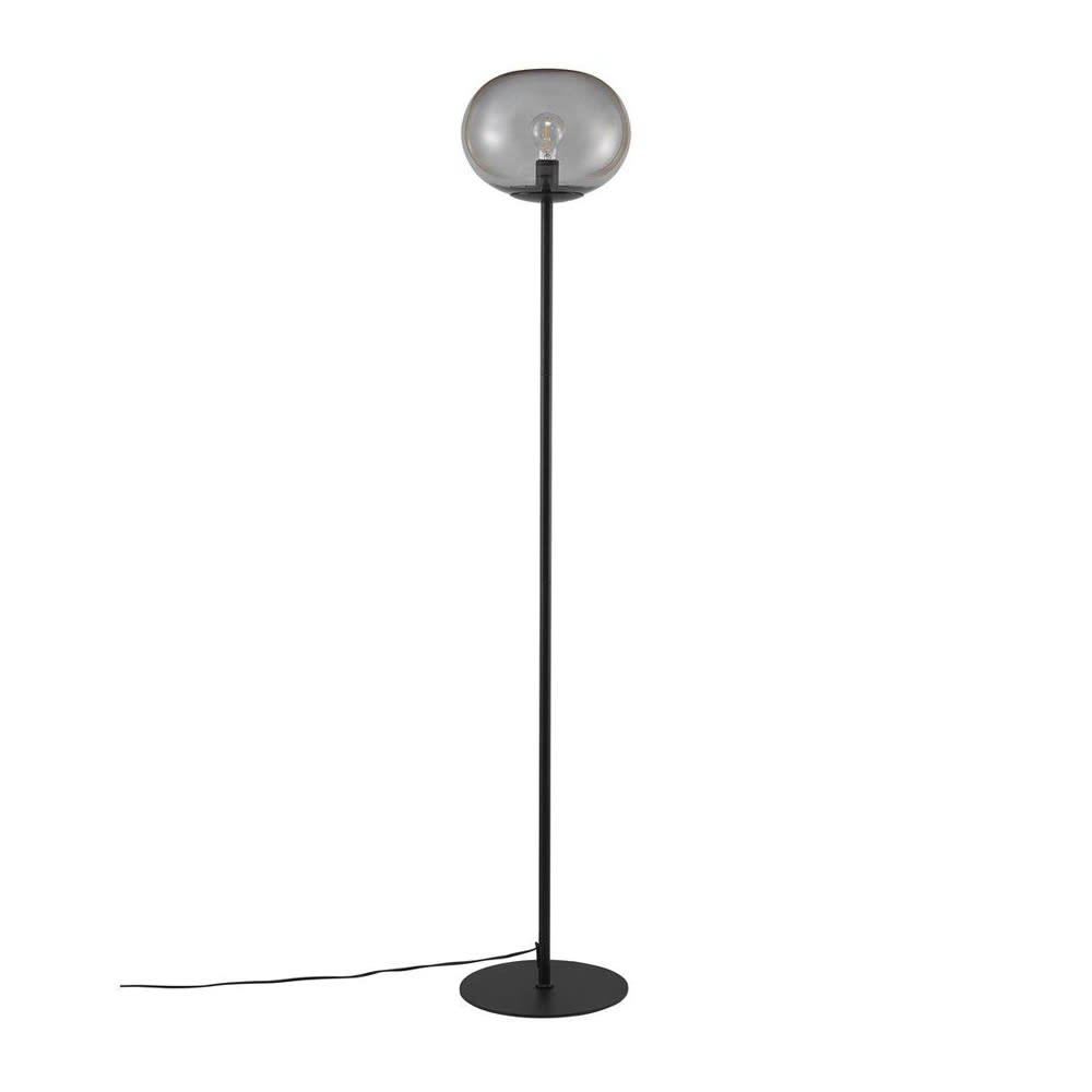 ALTON II - Lampadaire noir avec abat-jour en verre finition fumé