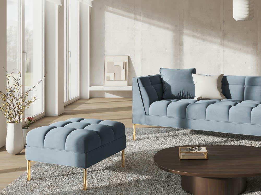 KAROO - Pouf velours bleu clair