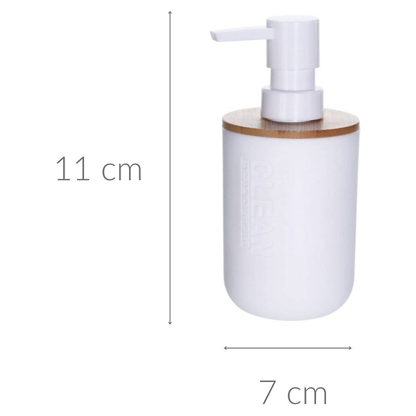 Dozownik na mydło z bambusowym wieczkiem 300 ml biały