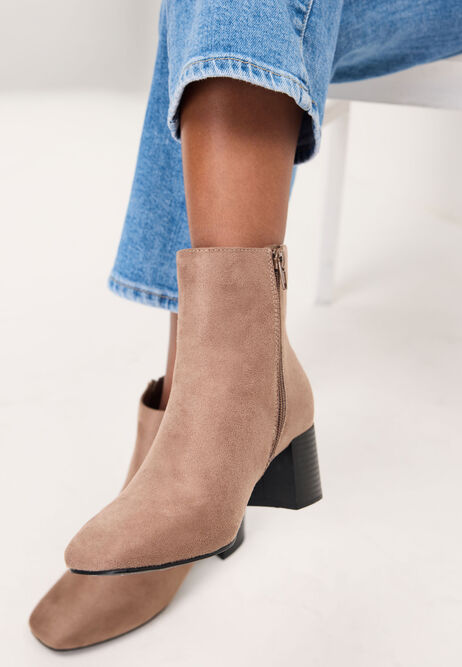 Womens Beige Block Heel Ankle Boots