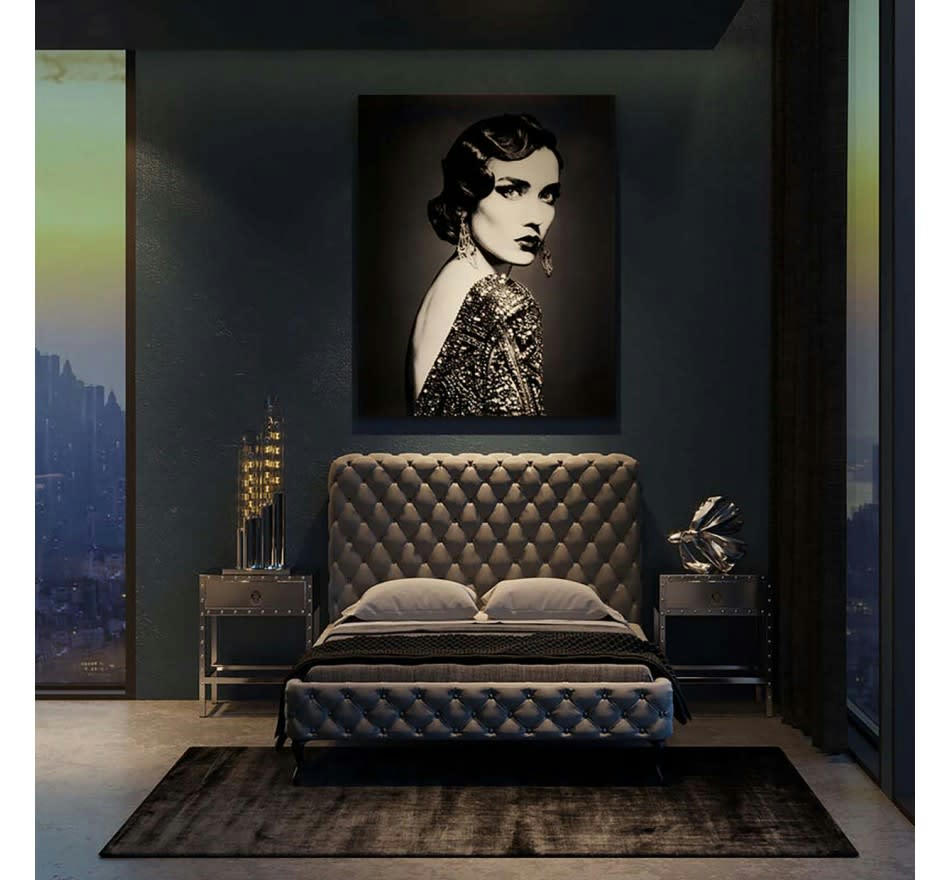 DESIRE - Lit 180x200 capitonné en velours gris