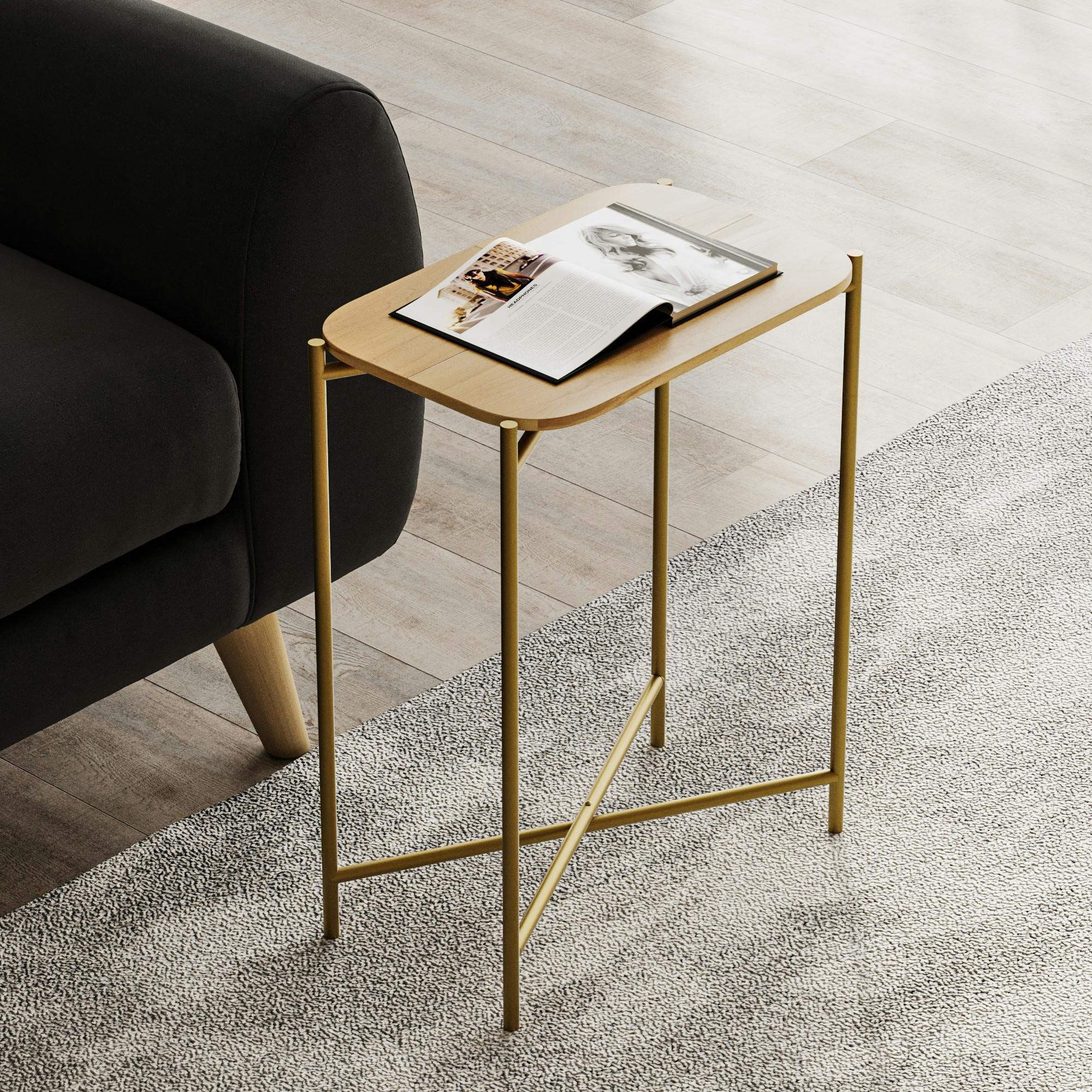Petite table bois rectangulaire - structure métal doré JENA